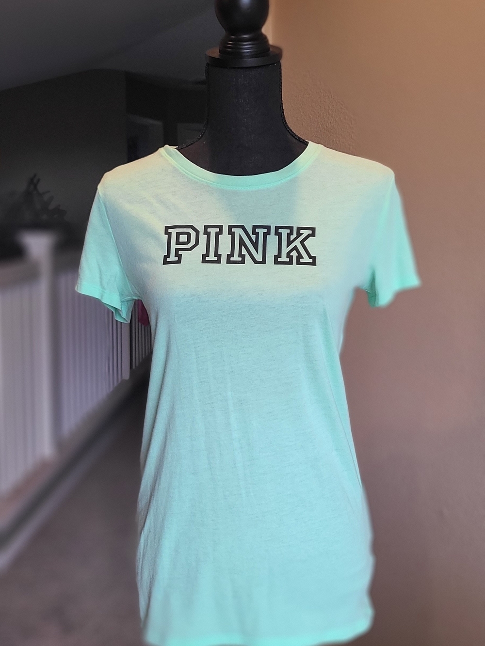 PINK Victoria's Secret Light Mint Short Sleeve Logo Tee